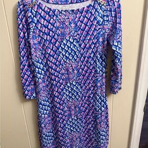 Lilly Pulitzer Blue and Purple Sheath Dress with Raglan Sleeves
